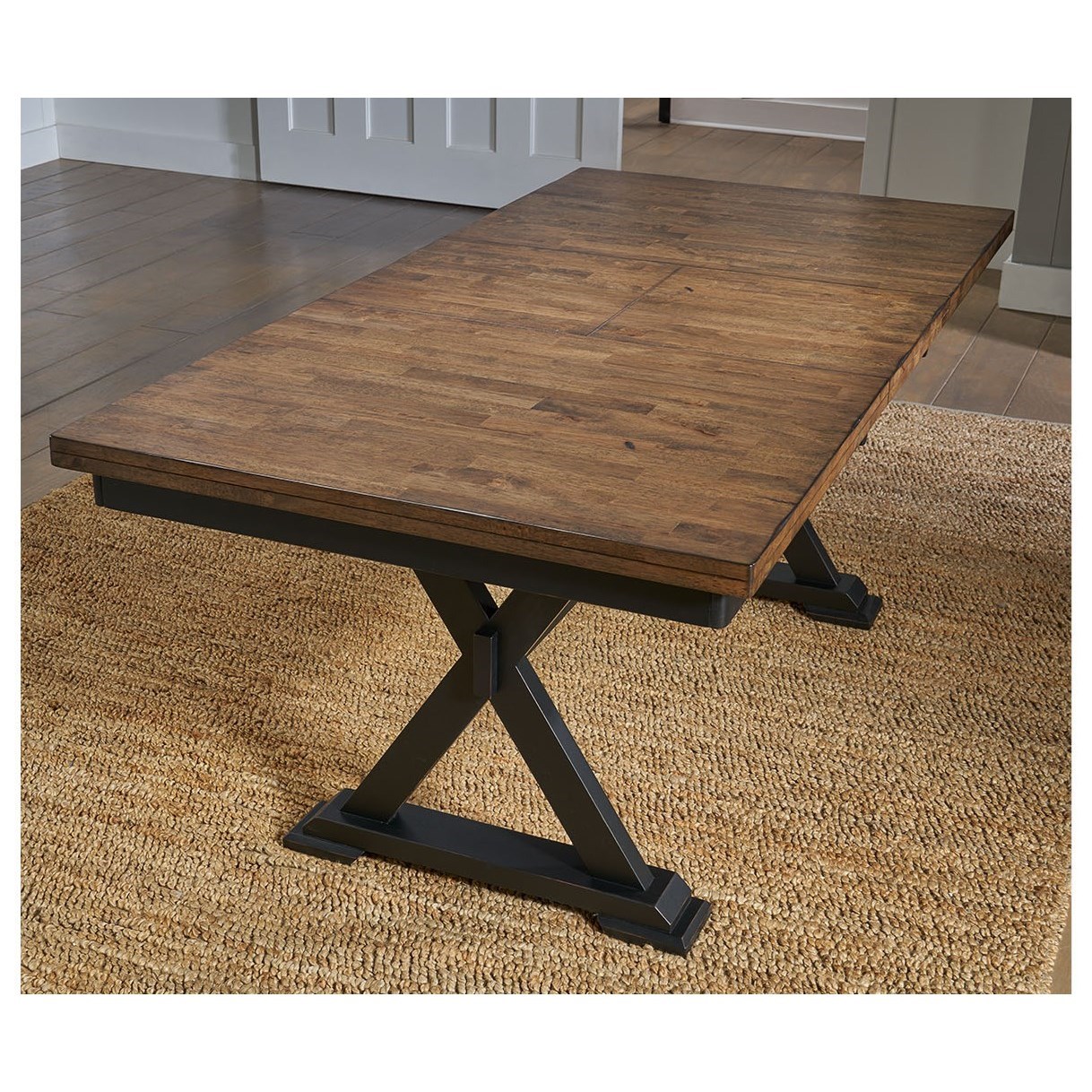 AAmerica Stormy Ridge Rustic Dining Table with SelfStoring Leaf Conlin's Furniture Dining